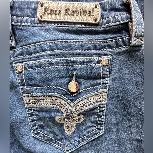 Rock Revival Betty 31 Stylish Easy Boot Blue Embellished Women's Jeans - Picture 6 of 8